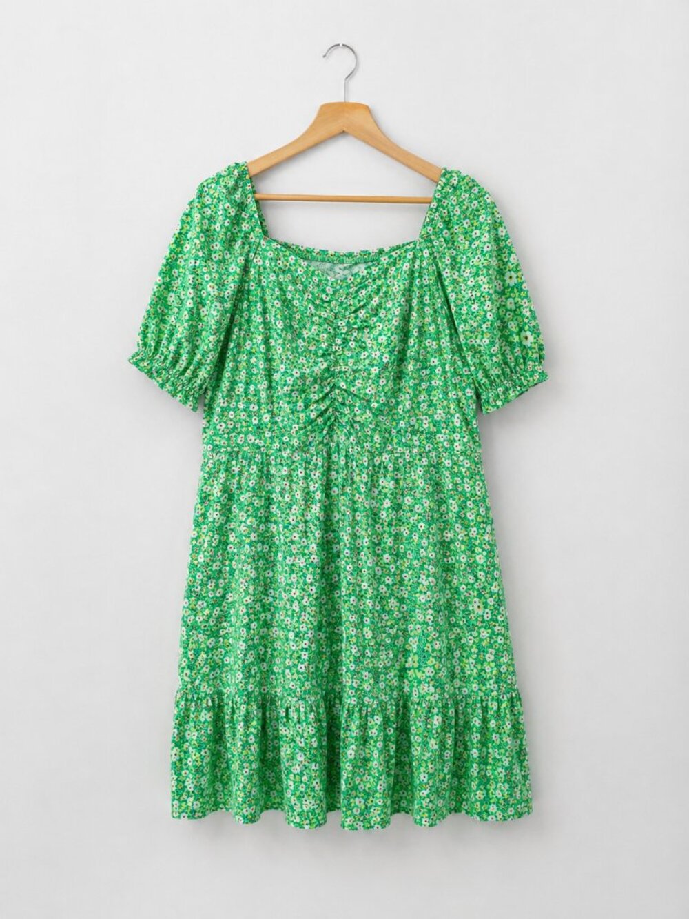 No Boundaries Green Floral Cottagecore Dress XXL (19) Puff Sleeve Rayon